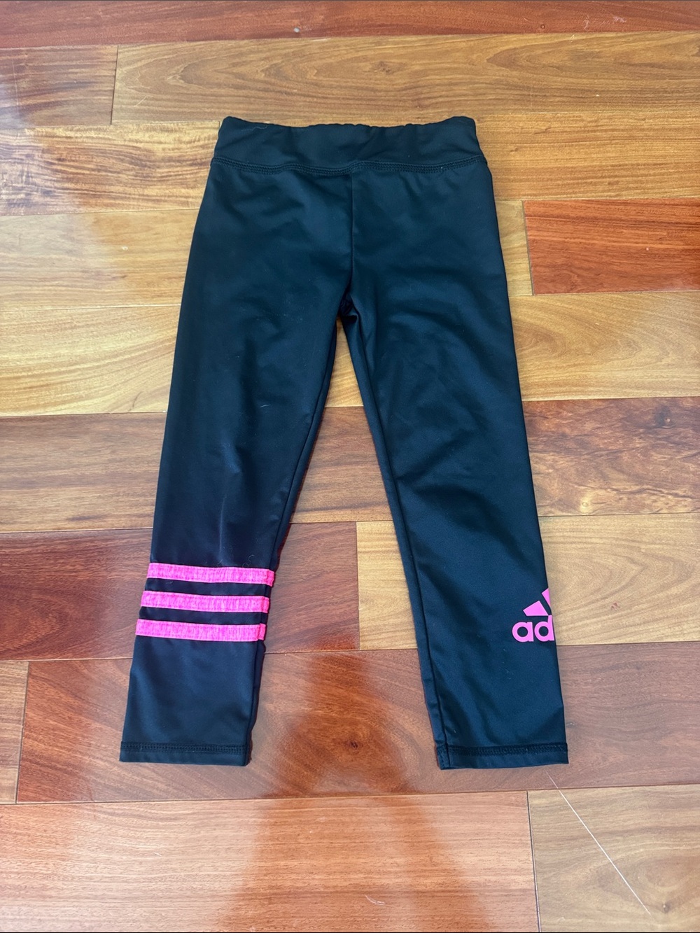 adidas Black Leggings with Pink Logo & Stripes